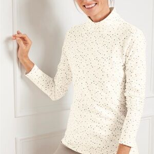 Talbots Cream Tee with Gold Dots Med petite
